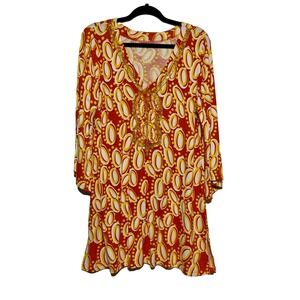 Vtg‎ Joyous & Free Retro 70s Geometric Mini Dress Womens Large Hippie Chic Funky